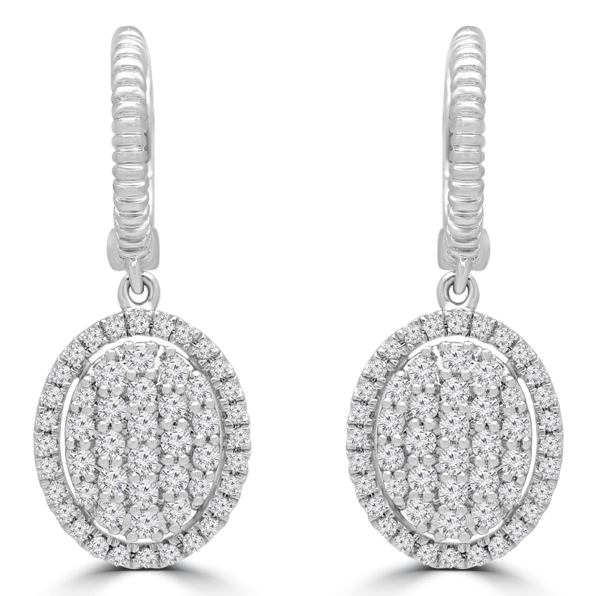 MDR180006 0.6 CTW Round Diamond Oval Halo Cluster Drop & Dangle Earrings in 14K White Gold -  Majesty Diamonds