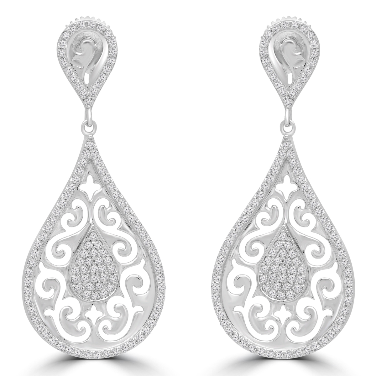 MDR180014 0.5 CTW Round Diamond Pear Halo Cluster Drop & Dangle Earrings in 14K White Gold -  Majesty Diamonds
