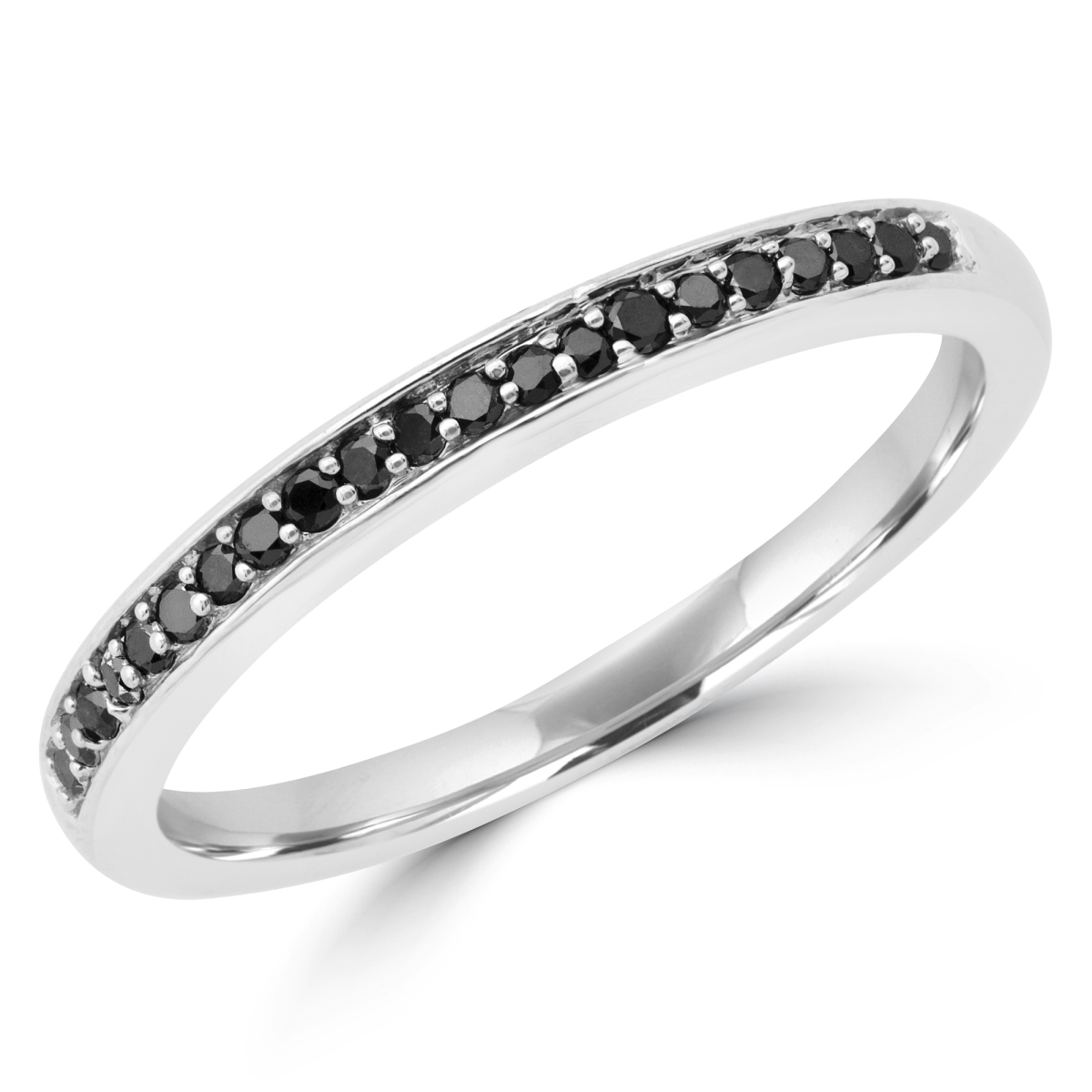 MDR190064-6.75 0.14 CTW Round Black Diamond Semi-Eternity Wedding Band Ring in 14K White Gold - Size 6.75