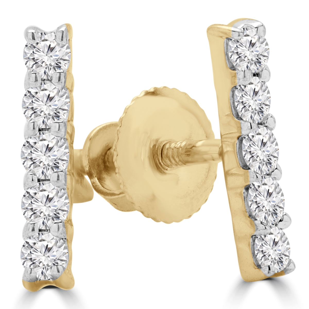 0.14 CTW Round Diamond Bar Stud Earrings in 14K Yellow Gold