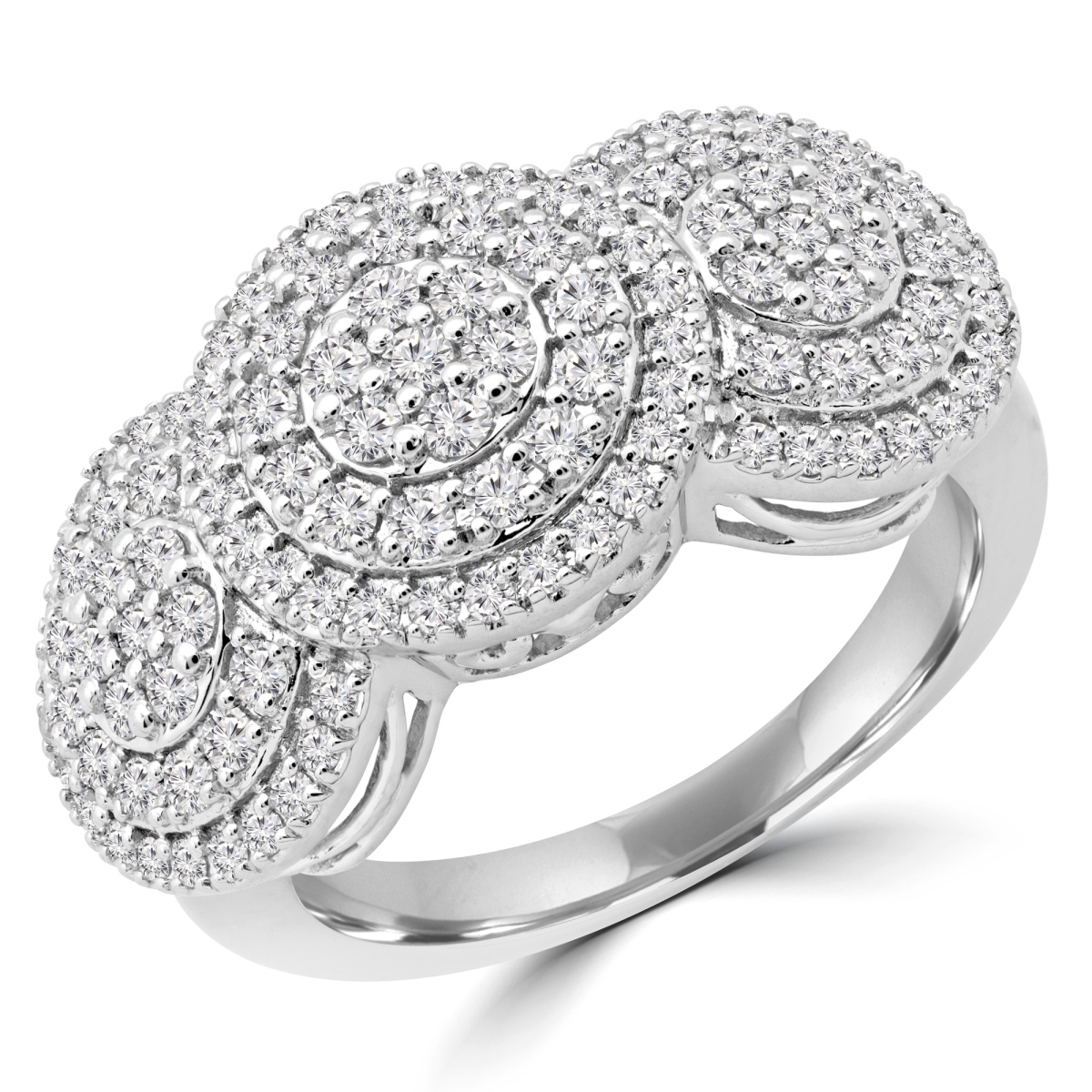 MDR190076-3.5 1 CTW Round Diamond Vintage Double Halo Round Cluster Engagement Ring in 14K White Gold - Size 3.5