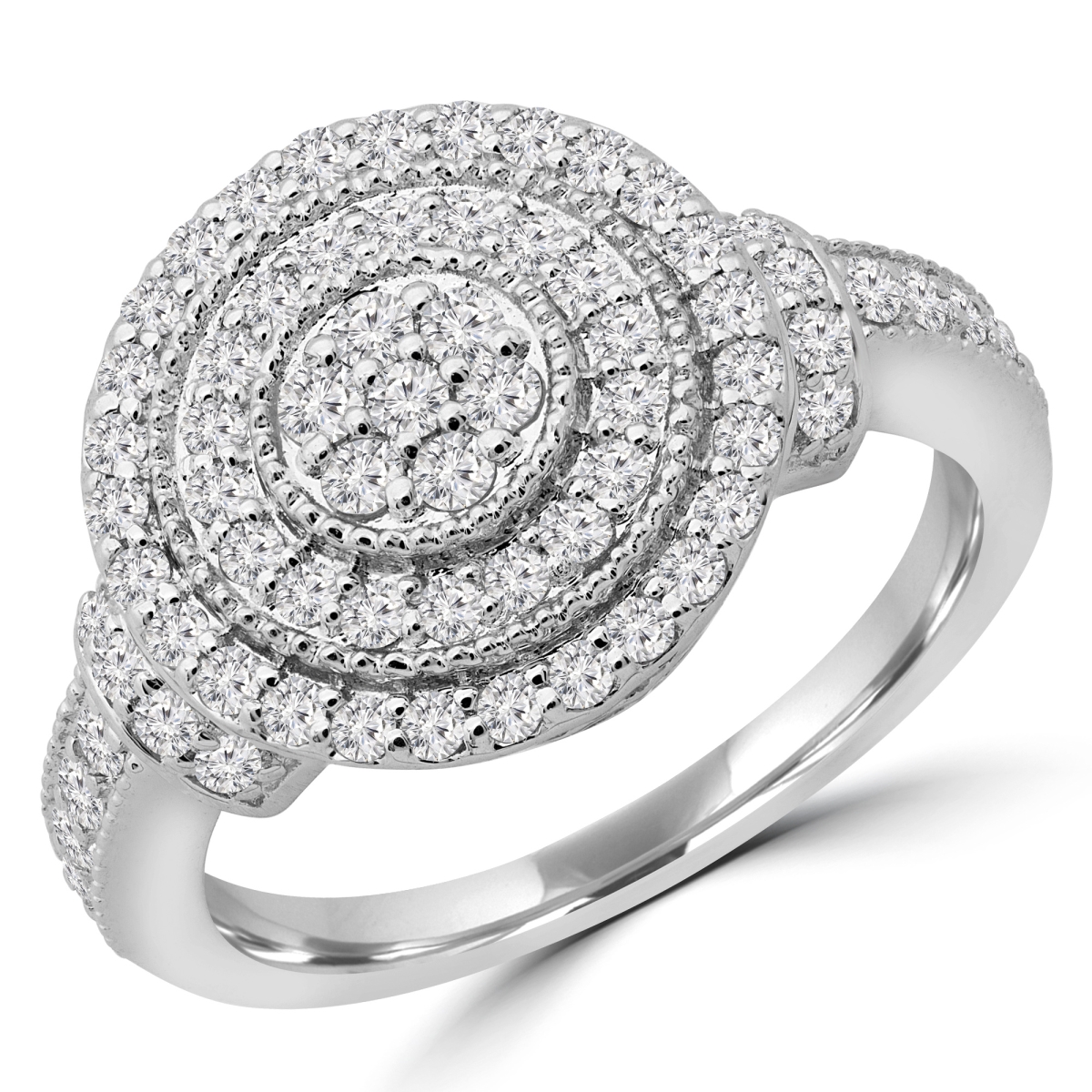 MDR190088-6.75 0.62 CTW Round Diamond Double Halo Cluster Ring in 14K White Gold - Size 6.75