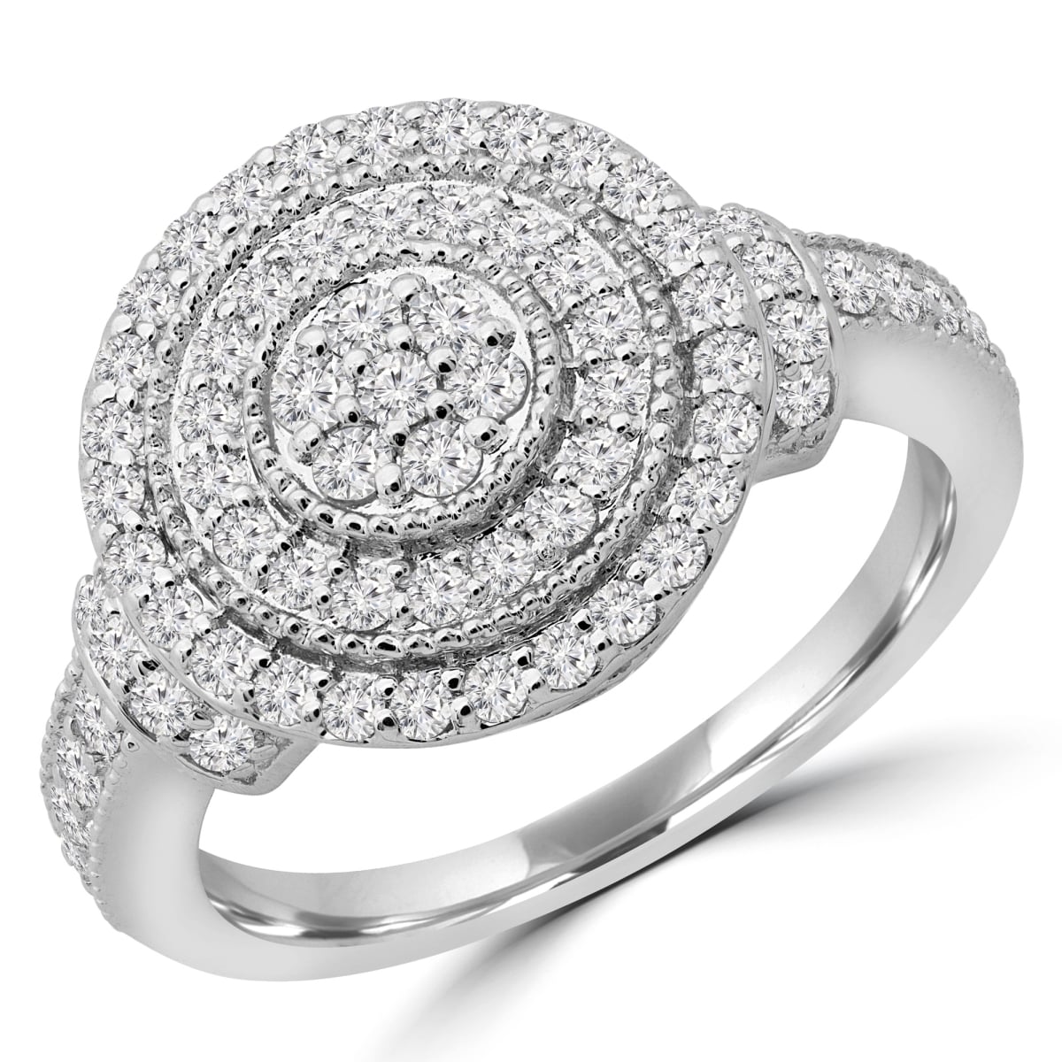 MDR190088-7 0.62 CTW Round Diamond Double Halo Cluster Ring in 14K White Gold - Size 7