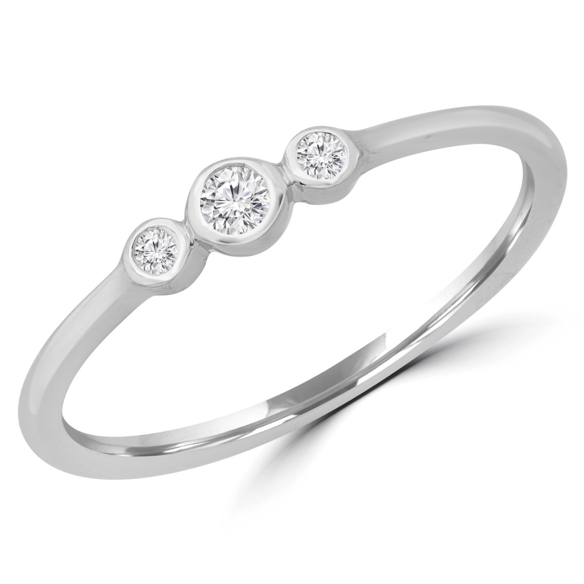 MDR190089-3.25 0.1 CTW Round Diamond Bezel Set Promise Three-Stone Engagement Ring in 14K White Gold - Size 3.25 -  Majesty Diamonds