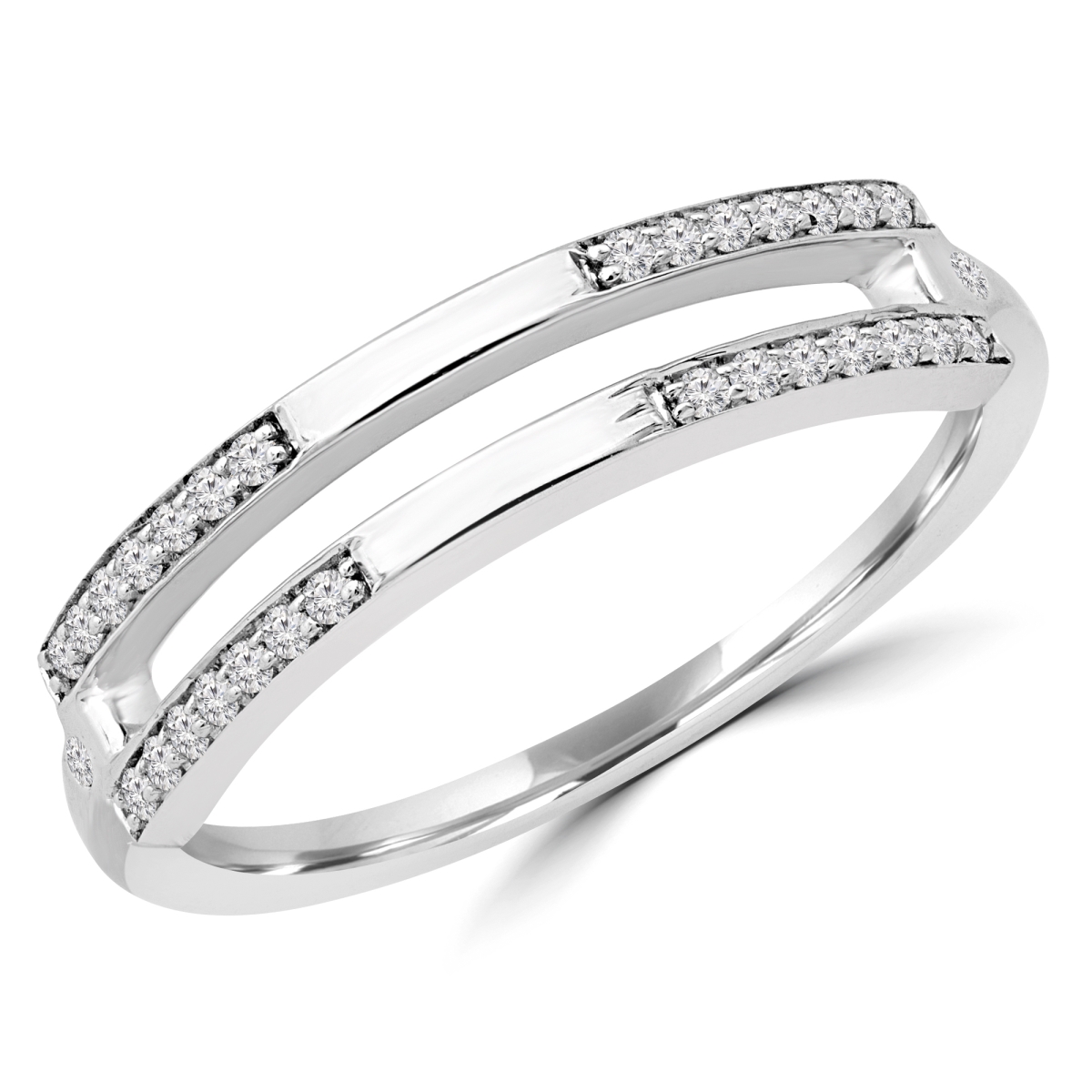 MDR190058-7.25 0.16 CTW Round Diamond Split Two-Row Semi-Eternity Wedding Band Ring in 14K White Gold - Size 7.25