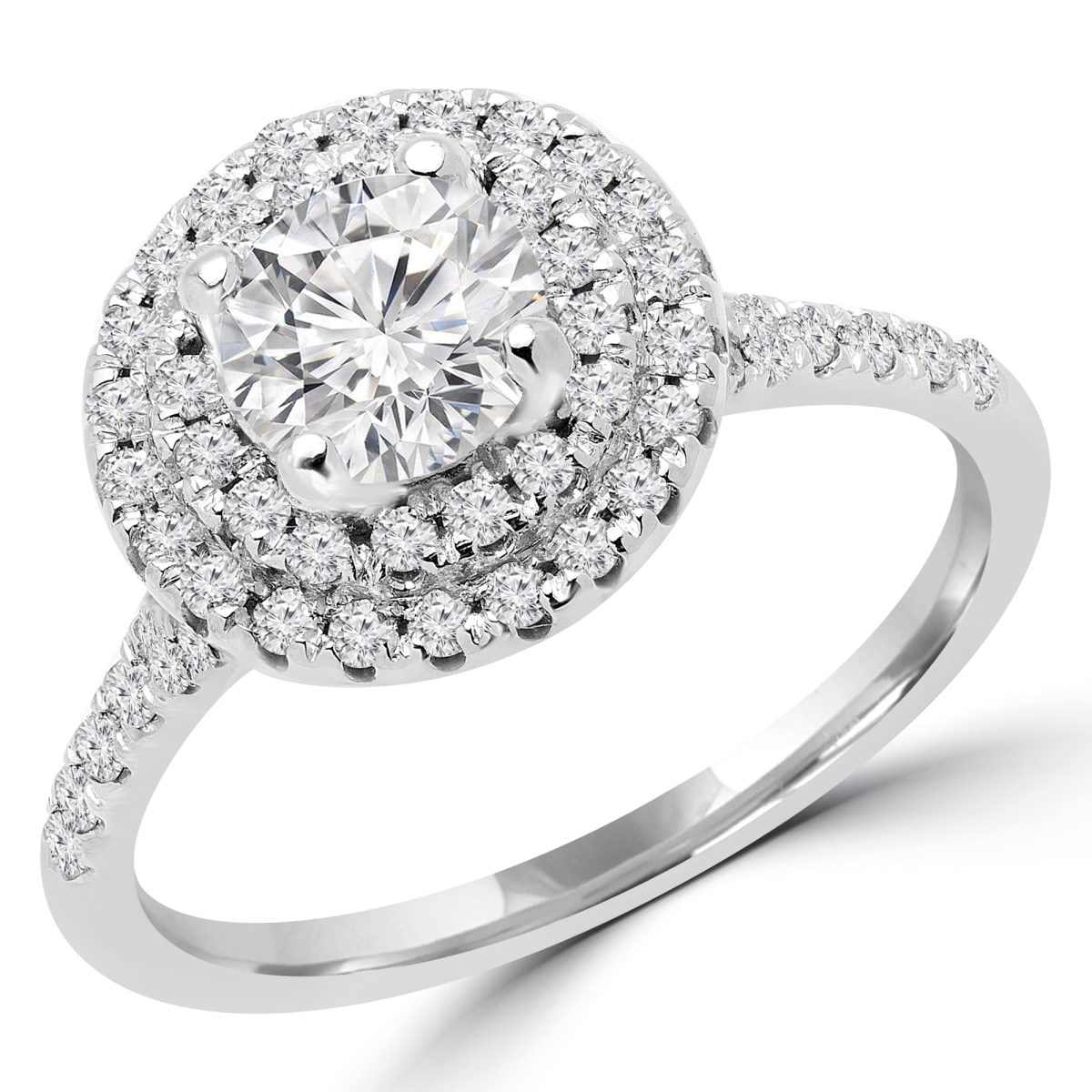 MD180461-5 1.2 CTW Round Diamond Halo Engagement Ring in 14K White Gold - Size 5