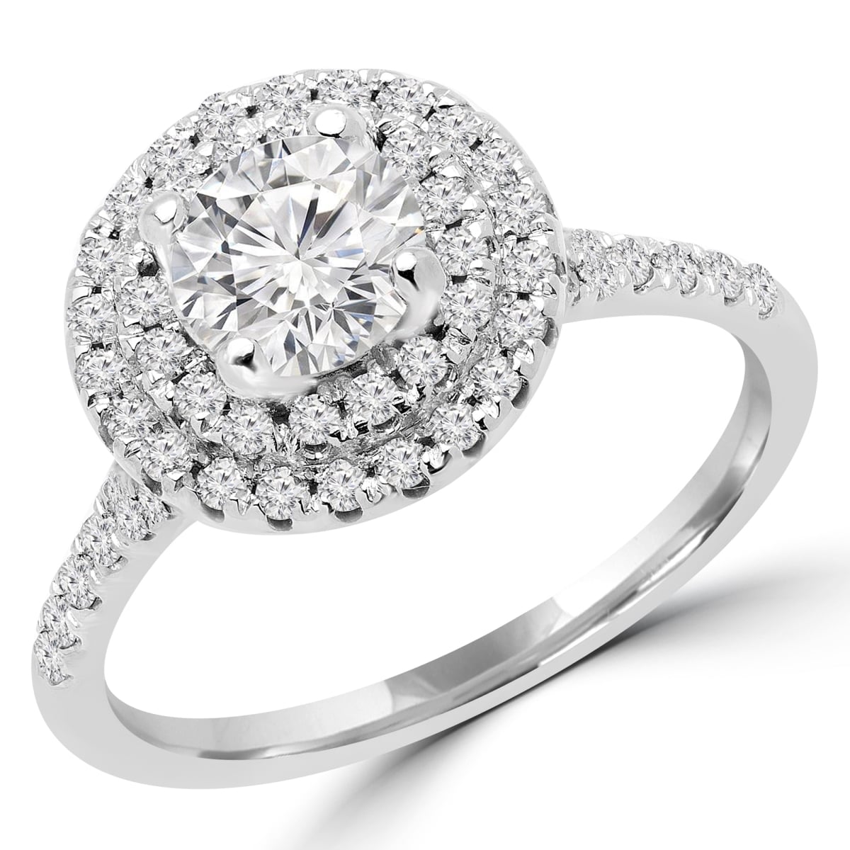 MD180461-5.25 1.2 CTW Round Diamond Halo Engagement Ring in 14K White Gold - Size 5.25