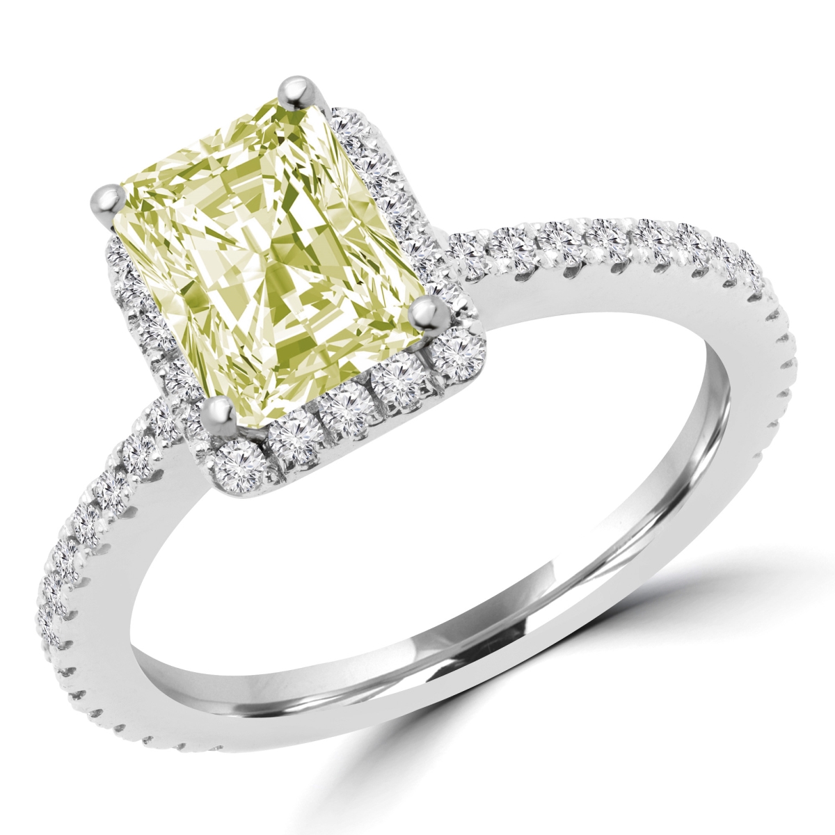 MD180534-3.75 1.37 CTW Radiant Diamond Halo Engagement Ring in 14K White Gold - Size 3.75