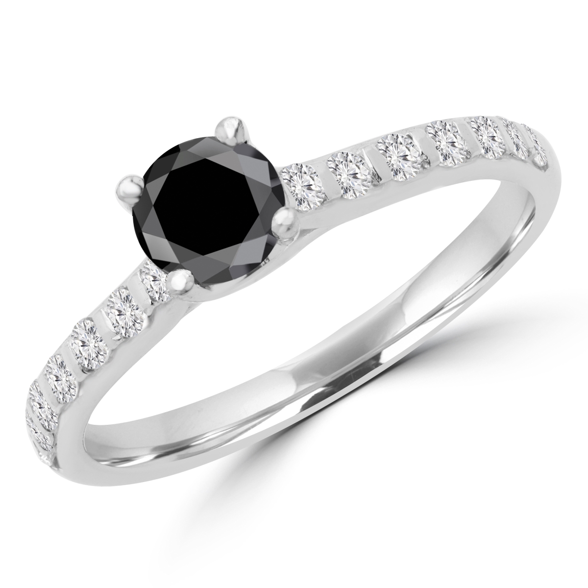 MD180425-3 0.9 CTW Round Black Diamond Promise Solitaire with Accents Engagement Ring in 14K White Gold - Size 3