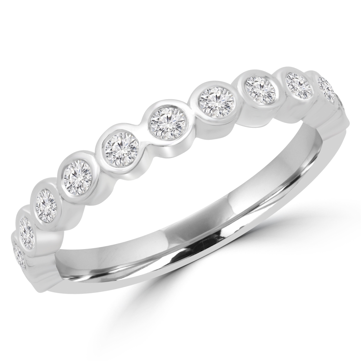 MD180605-4.5 0.37 CTW Round Diamond Bezel Set Semi-Eternity Wedding Band Ring in 14K White Gold - Size 4.5