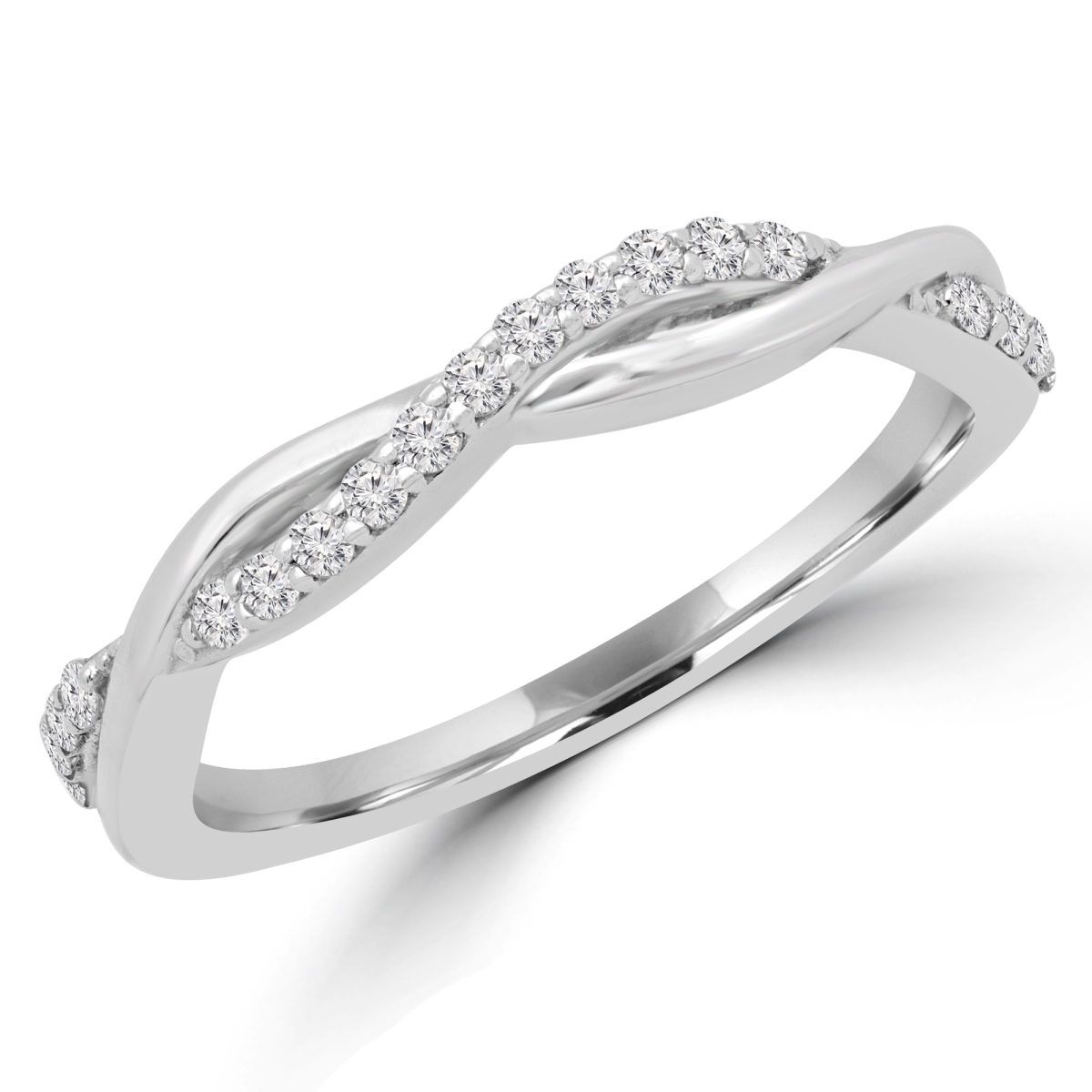 MD180596-4.25 0.2 CTW Round Diamond Semi-Eternity Wedding Band Ring in 14K White Gold - Size 4.25