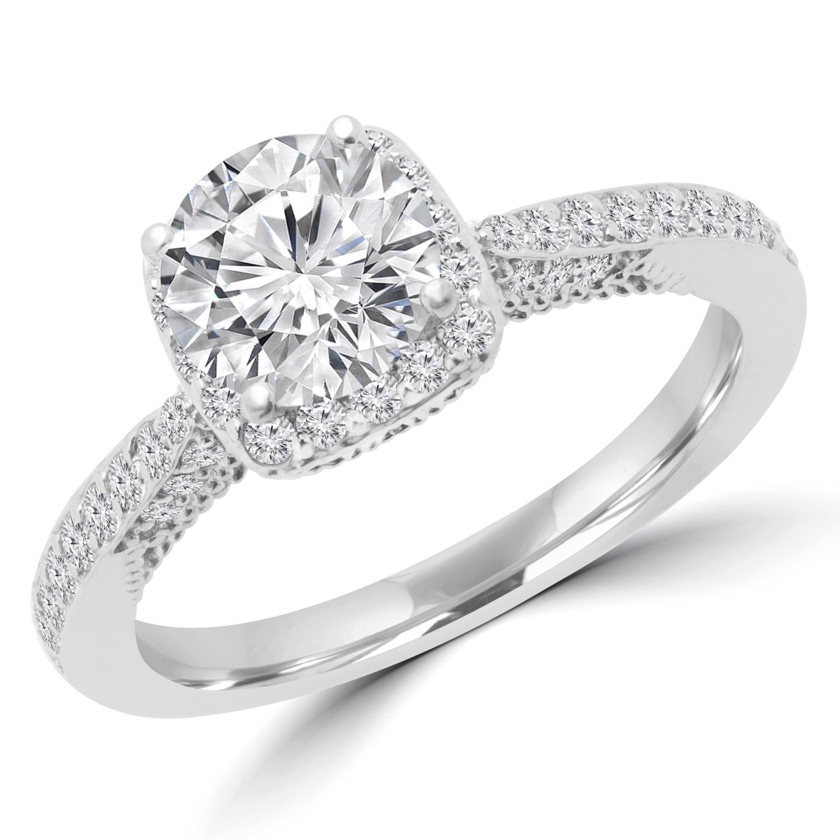MD180446-3 1.3 CTW Round Diamond Vintage Halo Engagement Ring in 14K White Gold - Size 3