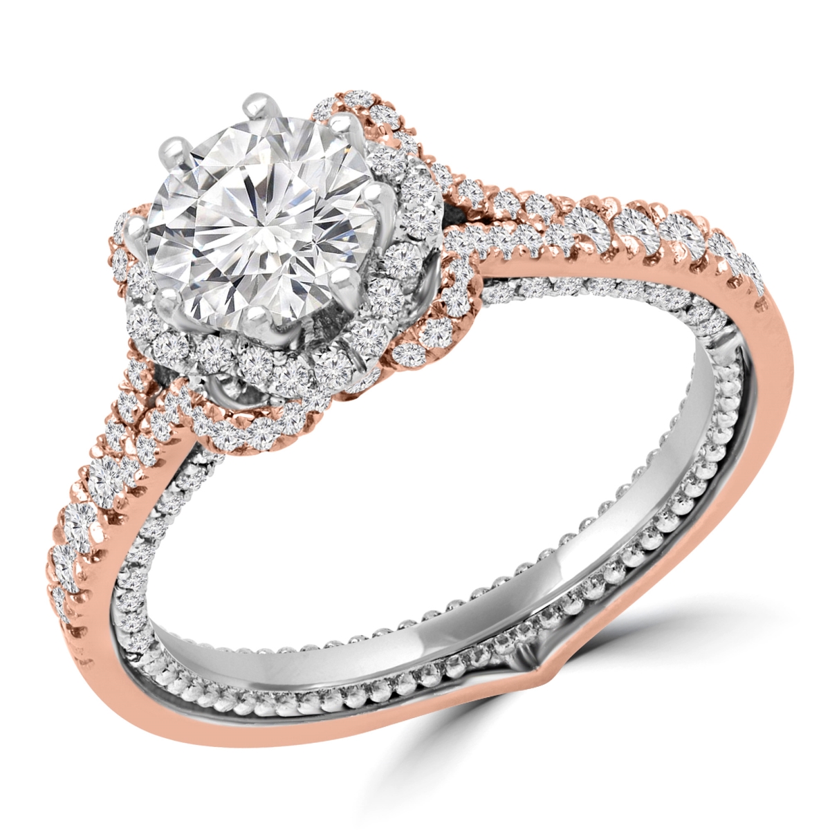 1.8 CTW Round Diamond Halo Engagement Ring in 14K Two-Tone Gold - Size 5