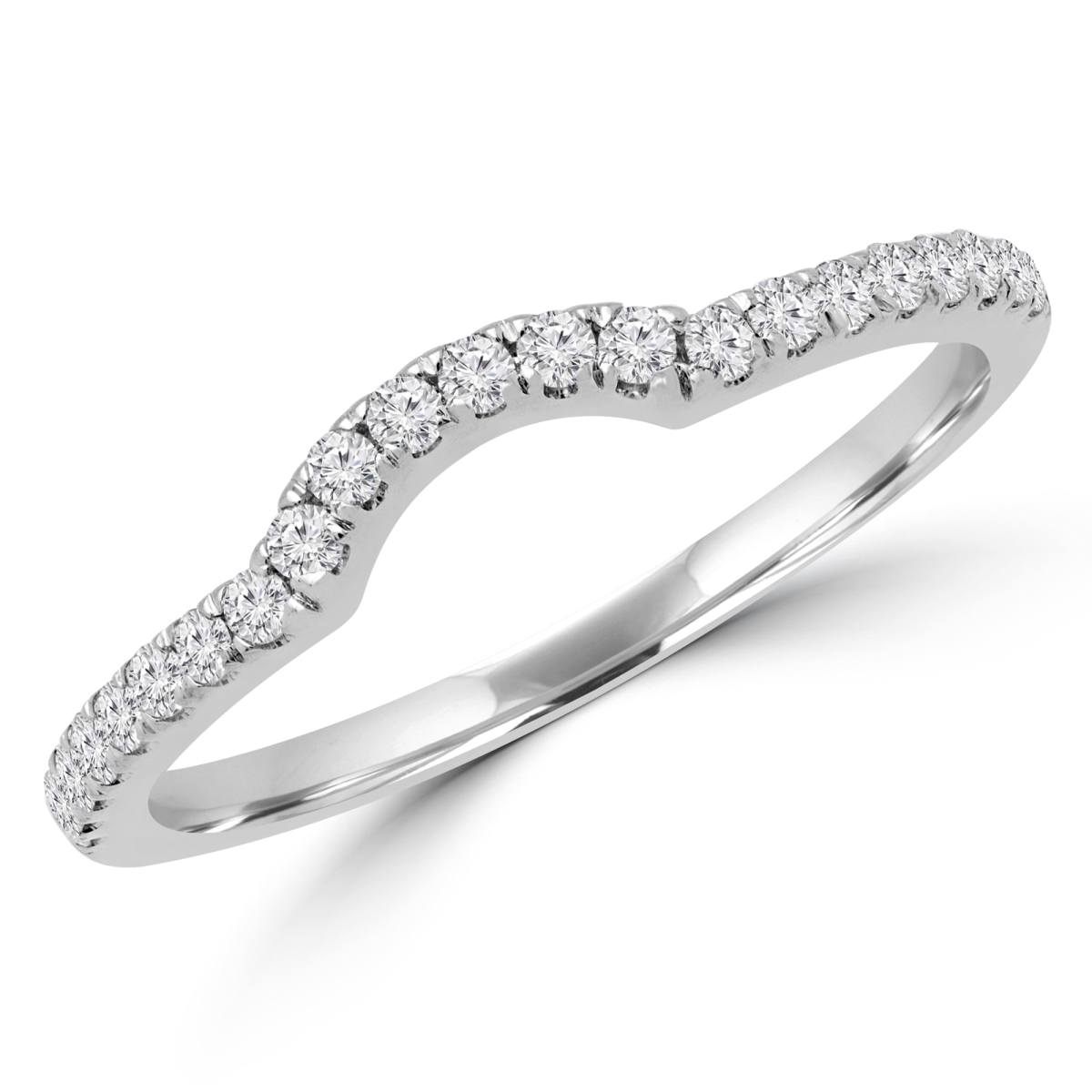 MD180594-3 0.2 CTW Round Diamond Semi-Eternity Wedding Band Ring in 14K White Gold - Size 3