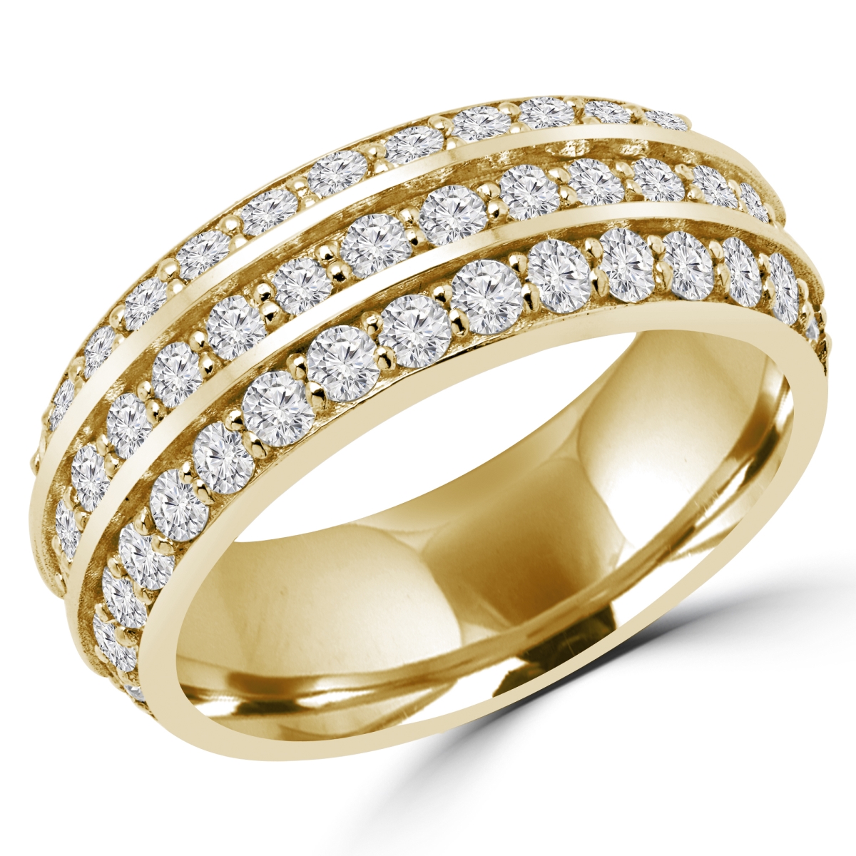 MD180402-5.25 1.25 CTW Round Diamond Three-Row Semi-Eternity Wedding Band Ring in 14K Yellow Gold - Size 5.25