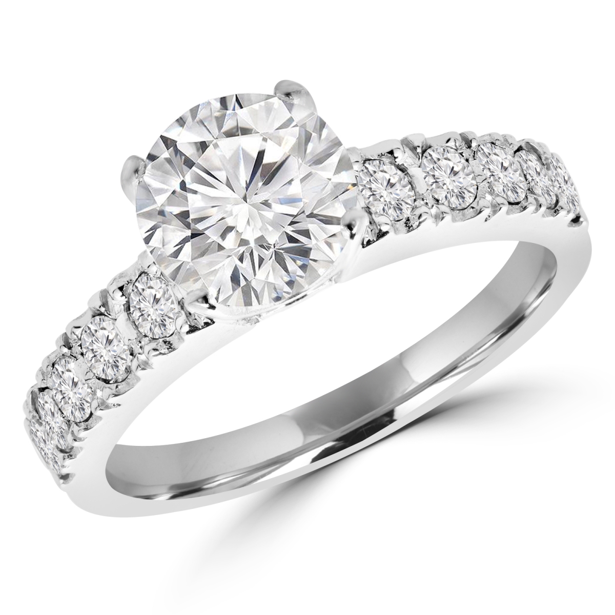 MD180405-8.75 0.9 CTW Round Diamond Solitaire with Accents Engagement Ring in 14K White Gold - Size 8.75