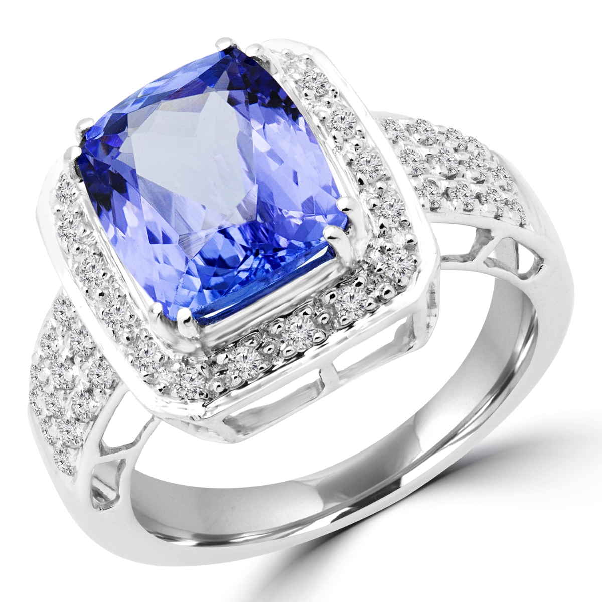 Picture of Majesty Diamonds MD180161-8.5 3.5 CTW Cushion Purple Tanzanite Halo Cocktail Ring in 14K White Gold - Size 8.5