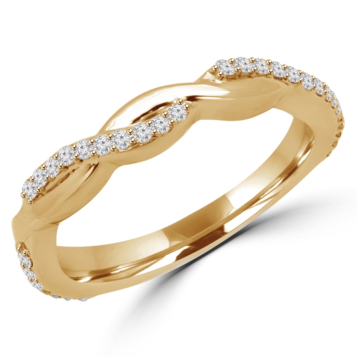 MD190038-6.5 0.2 CTW Round Diamond Twist Semi-Eternity Wedding Band Ring in 10K Yellow Gold - Size 6.5