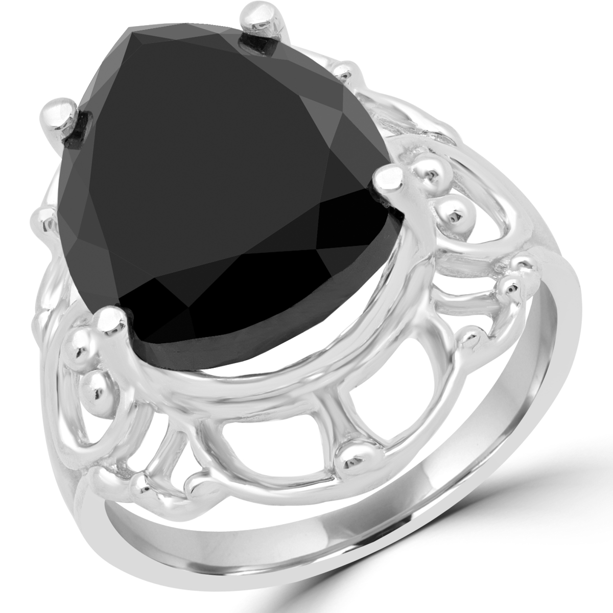 8 CT Pear Black Diamond Solitaire Engagement Ring in 14K White Gold - Size 8