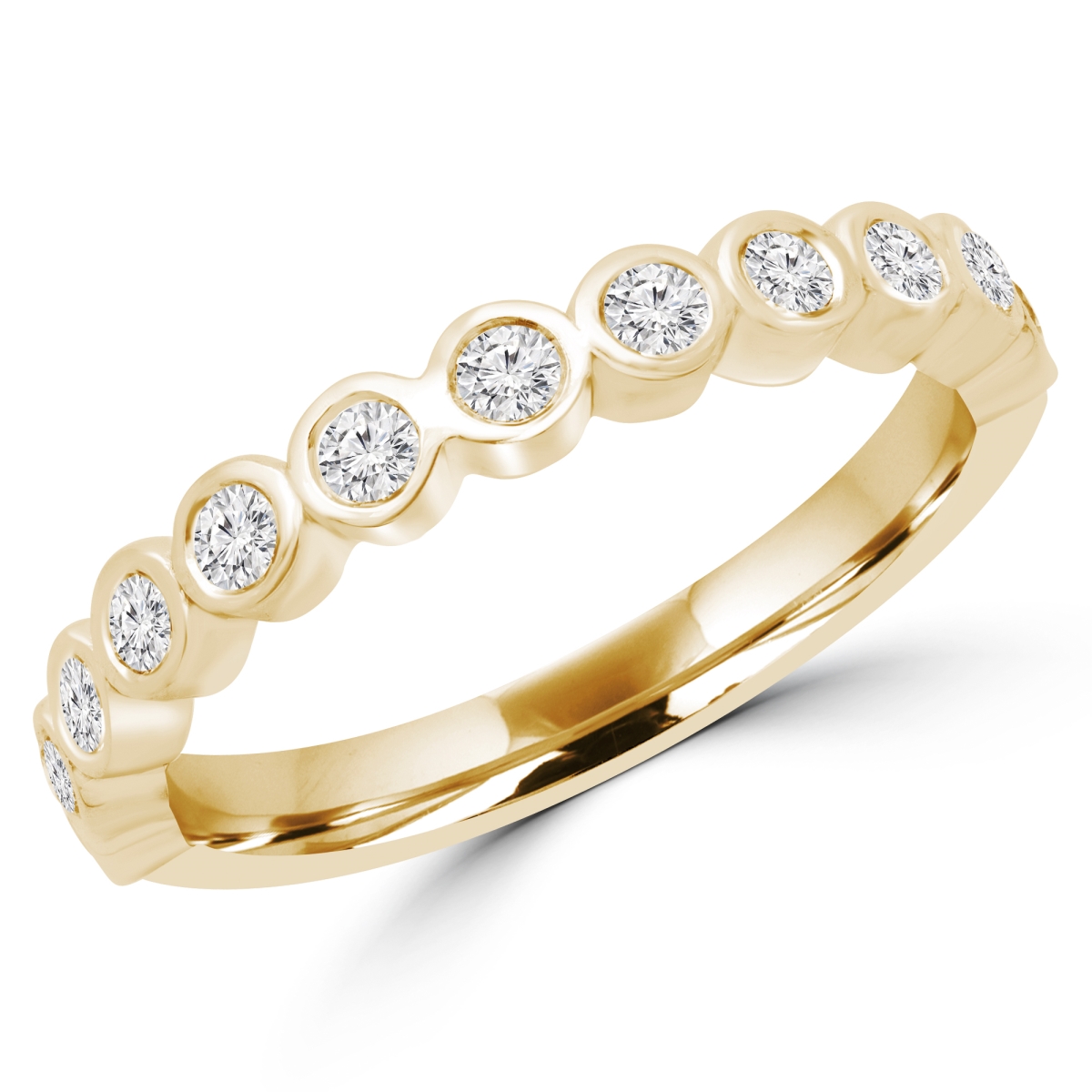MD180606-4 0.37 CTW Round Diamond Bezel Set Semi-Eternity Wedding Band Ring in 14K Yellow Gold - Size 4