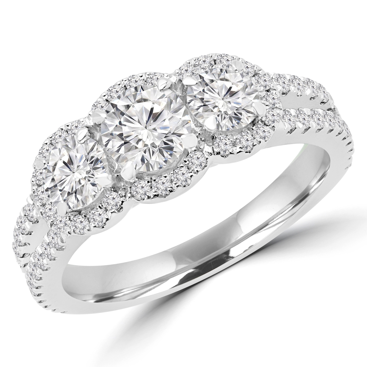 Picture of Majesty Diamonds MD180058-P 1.3 CTW Round Diamond Three-Stone Halo Engagement Ring in 14K White Gold