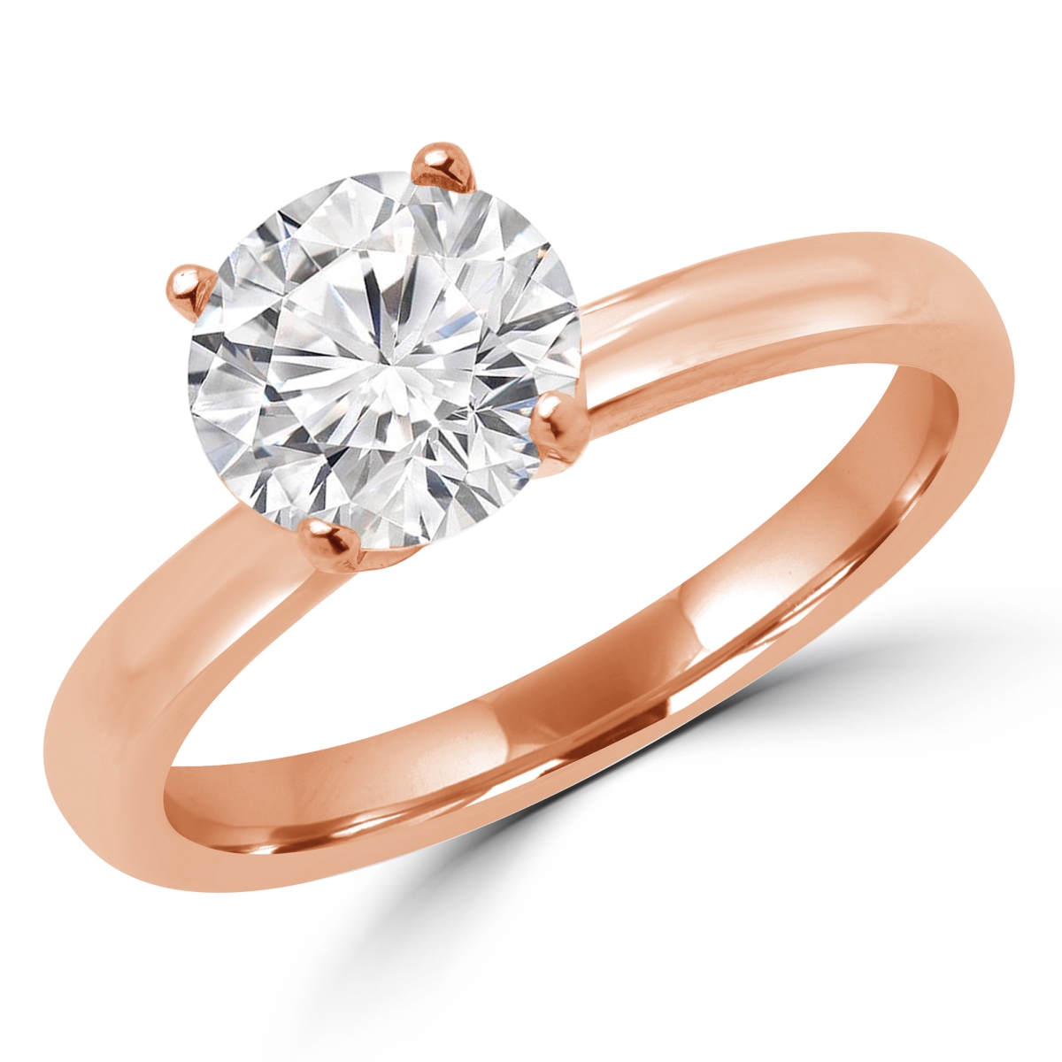 MD190017-4.25 0.9 CT Round Diamond Solitaire Engagement Ring in 14K Rose Gold - Size 4.25