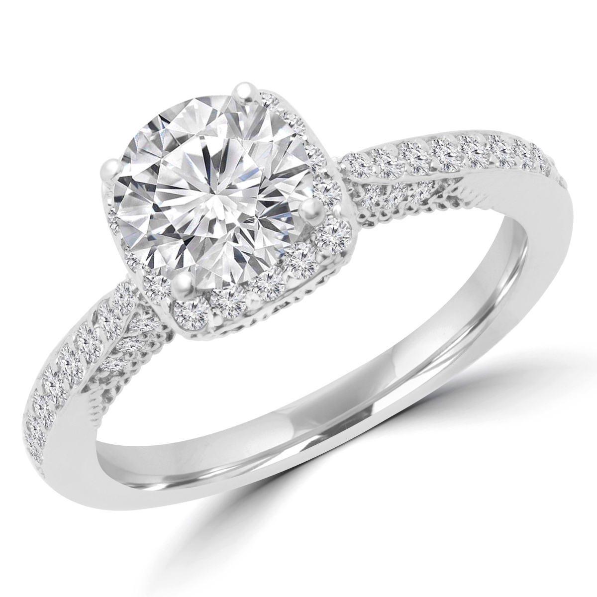 Picture of Majesty Diamonds MD180446-P 1.3 CTW Round Diamond Vintage Halo Engagement Ring in 14K White Gold