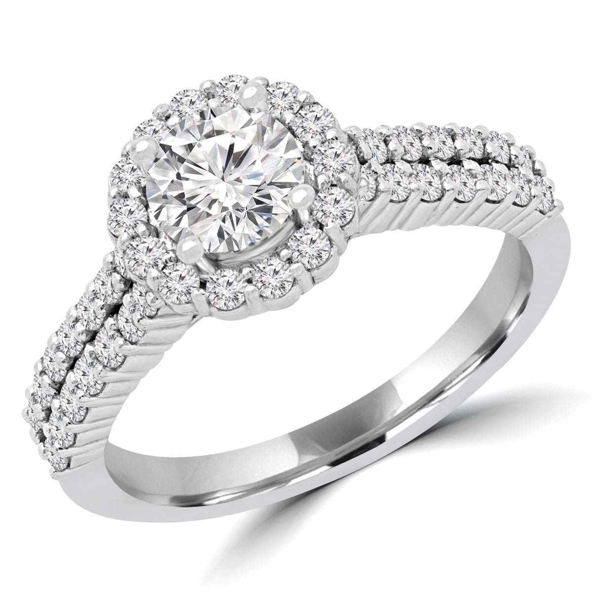 1.1 CTW Round Diamond Vintage Two Row Halo Engagement Ring in 14K White Gold - Size 7.25