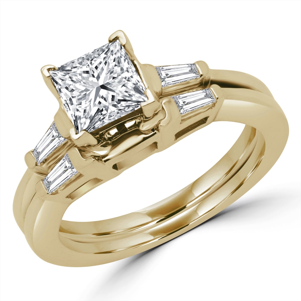 1.5 CTW Princess Diamond Three-Stone Engagement Ring in 14K Yellow Gold - Size 4