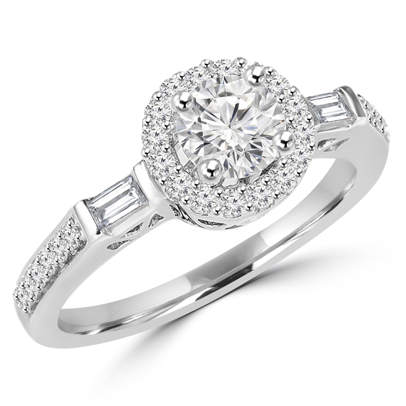 Picture of Majesty Diamonds MD180033-P 0.87 CTW Round Diamond Vintage Halo Engagement Ring in 14K White Gold with Baguette Sides