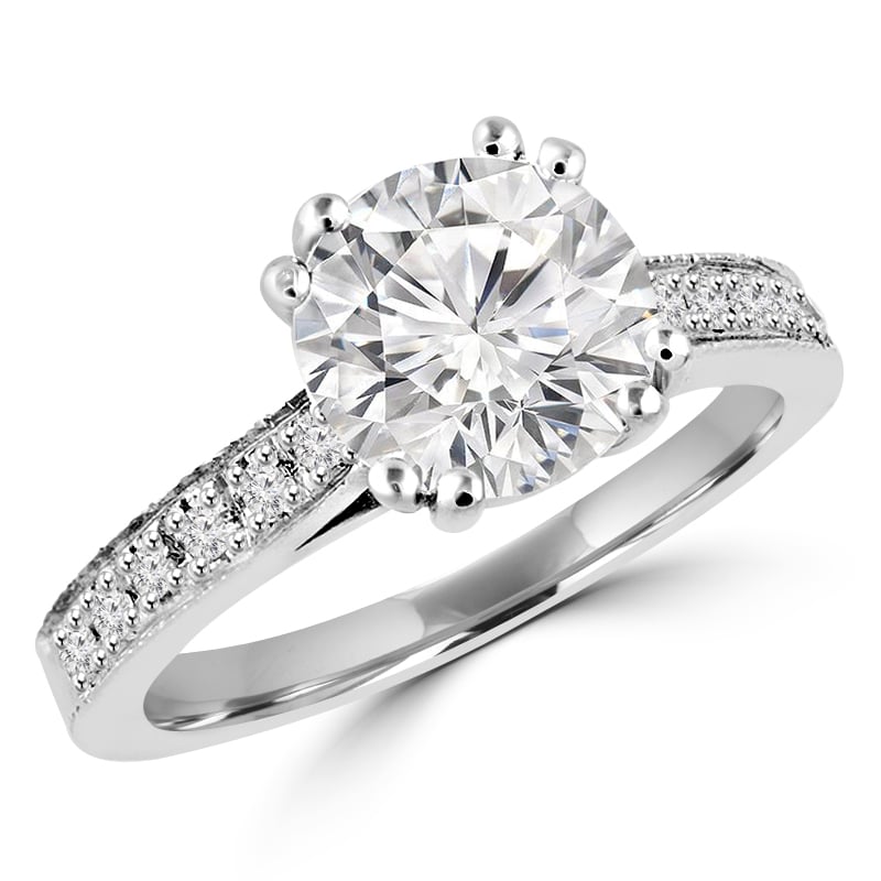 0.62 CTW Round Diamond Double Prong Solitaire with Accents Engagement Ring in Platinum White Platinum - Size 6