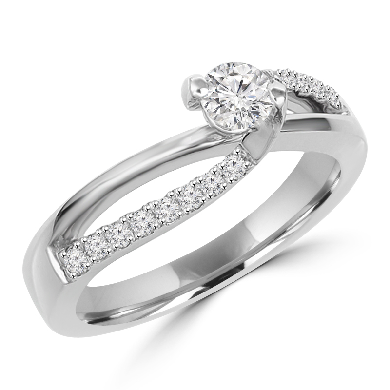 MD180101-3.5 0.75 CTW Round Diamond Solitaire with Accents Engagement Ring in 14K White Gold - Size 3.5