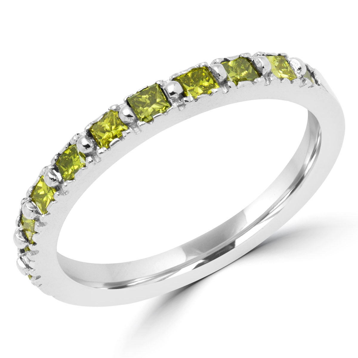 MD180119-8.25 0.5 CTW Princess Canary Yellow Diamond Semi-Eternity Wedding Band Ring in 14K White Gold - Size 8.25