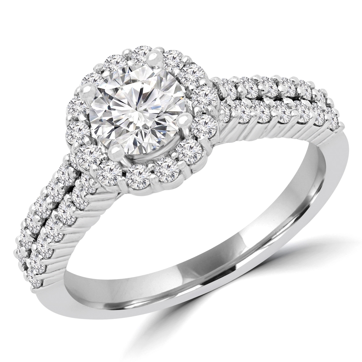 1.1 CTW Round Diamond Vintage Two Row Halo Engagement Ring in 14K White Gold - Size 4.25