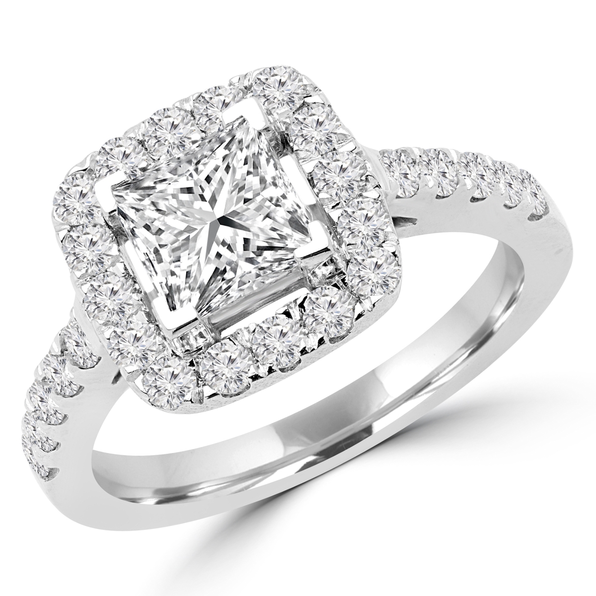 Picture of Majesty Diamonds MD180474-P 1.65 CTW Princess Diamond V-Prong Halo Engagement Ring in 14K White Gold
