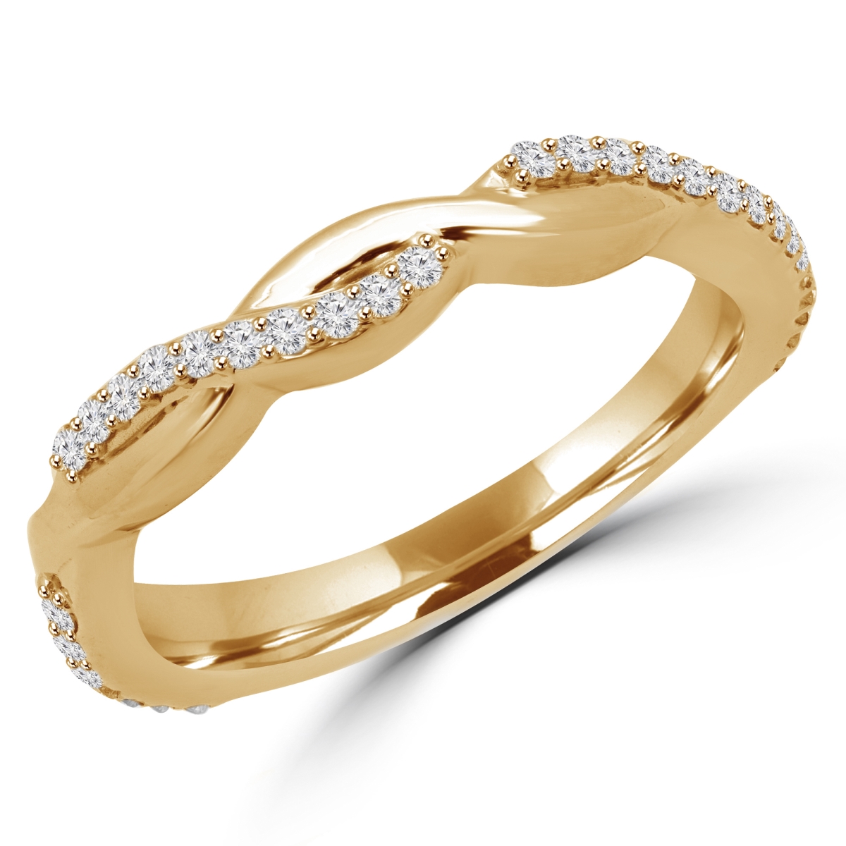MD190038-4.25 0.2 CTW Round Diamond Twist Semi-Eternity Wedding Band Ring in 10K Yellow Gold - Size 4.25