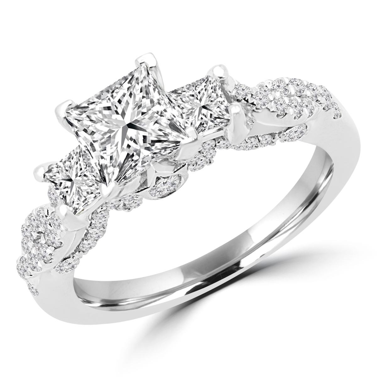 1.75 CTW Princess Diamond Three-Stone Engagement Ring in 14K White Gold - Size 5