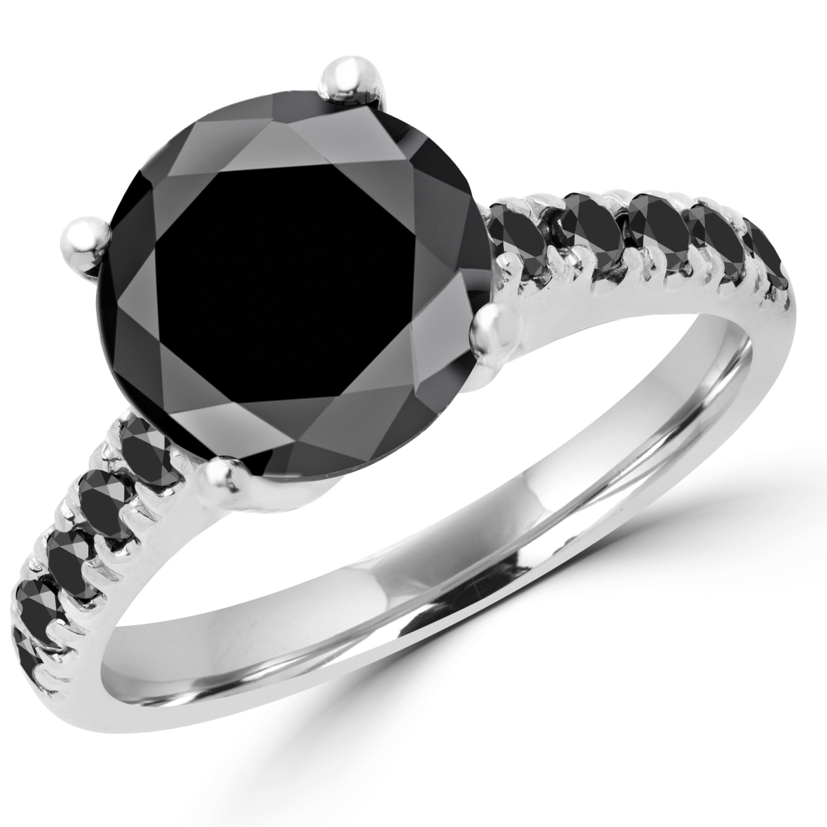 Picture of Majesty Diamonds MD190072-P 3.6 CTW Round Black Diamond Solitaire with Accents Engagement Ring in 18K White Gold