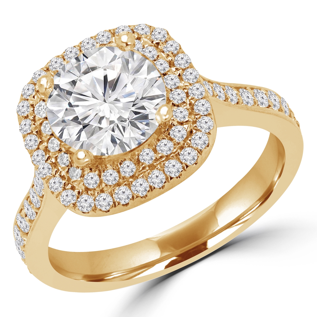 1 CTW Round Diamond Double Halo Engagement Ring in 14K Yellow Gold - Size 9