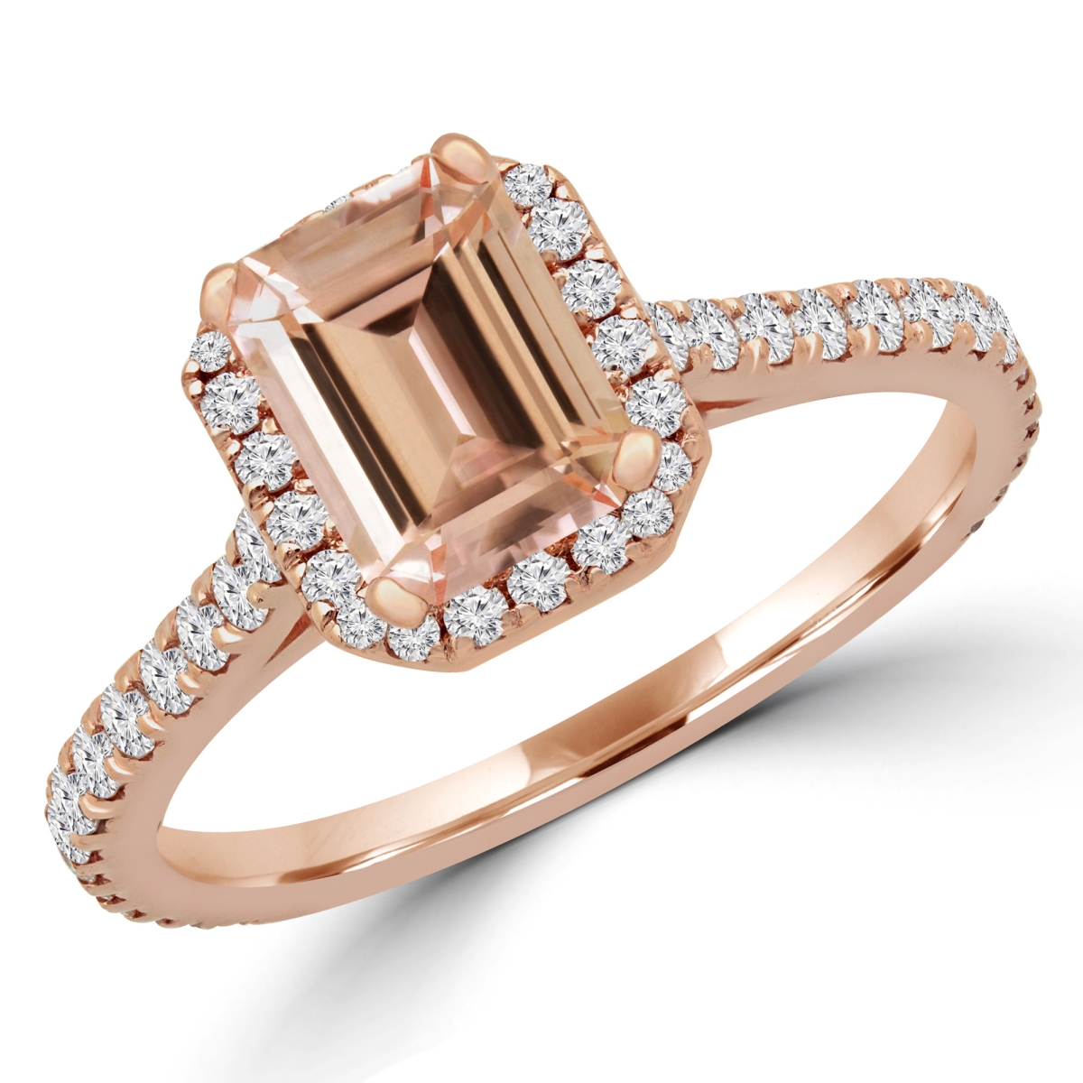 MD180580-6.75 1.25 CTW Emerald Pink Morganite Halo Engagement Ring in 14K Rose Gold - Size 6.75