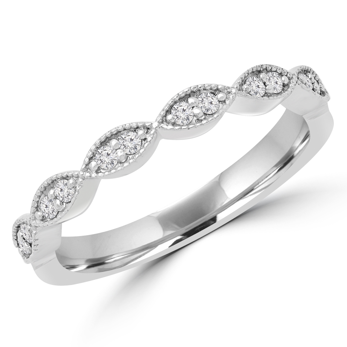 0.12 CTW Round Diamond Vintage Semi-Eternity Wedding Band Ring in 14K White Gold - Size 6.25
