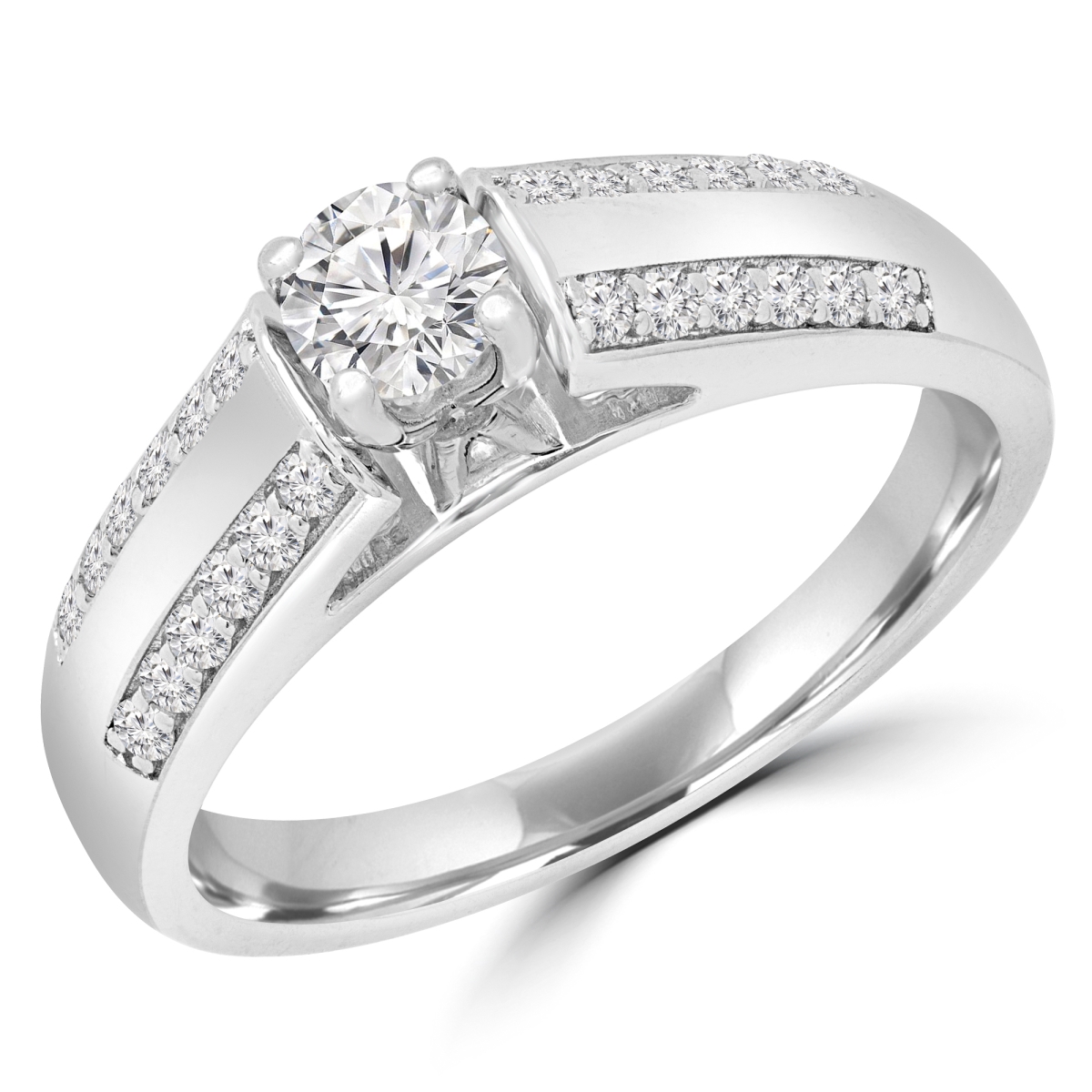 MD190116-3.5 0.4 CTW Round Diamond Solitaire with Accents Engagement Ring in 14K White Gold - Size 3.5