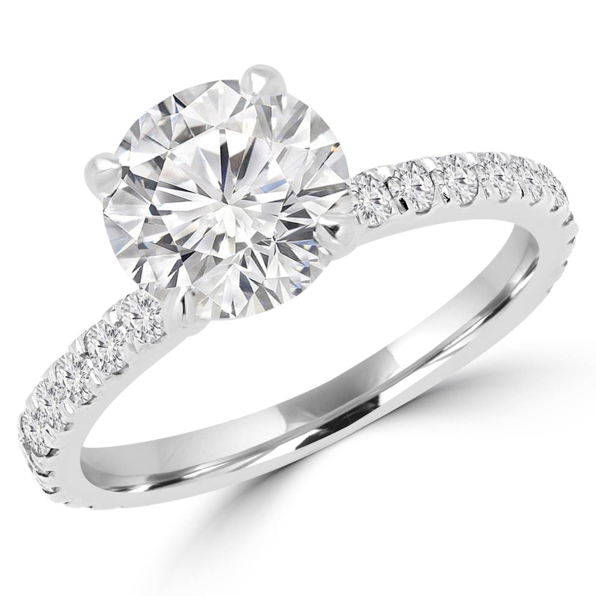 MD180265-5.25 1.14 CTW Round Diamond Solitaire with Accents Engagement Ring in 14K White Gold - Size 5.25