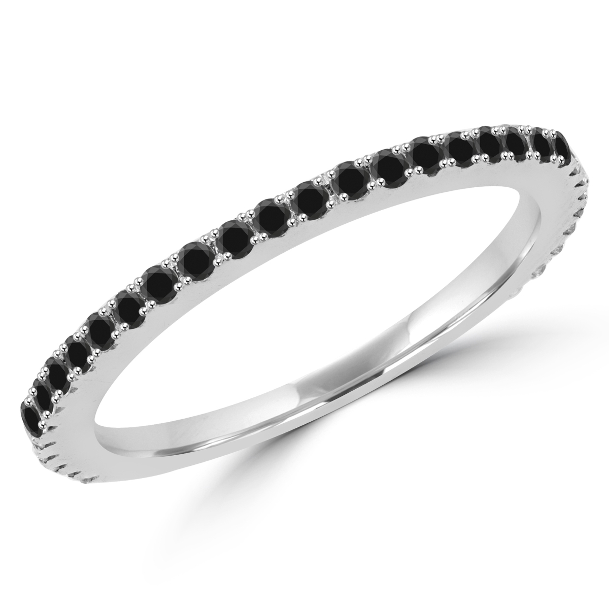 MD180191-5.25 0.3 CTW Round Black Diamond Semi-Eternity Wedding Band Ring in 14K White Gold - Size 5.25