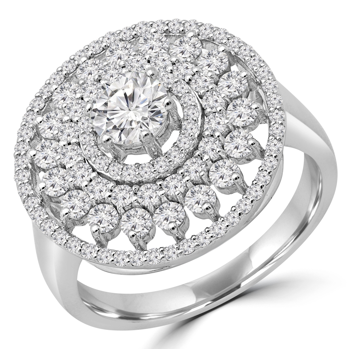 MD190104-3 1.3 CTW Round Diamond Quadruple Halo Engagement Ring in 14K White Gold - Size 3