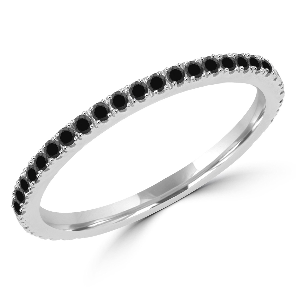 MD180193-4.5 0.3 CTW Round Black Diamond Semi-Eternity Wedding Band Ring in 10K White Gold - Size 4.5 -  Majesty Diamonds