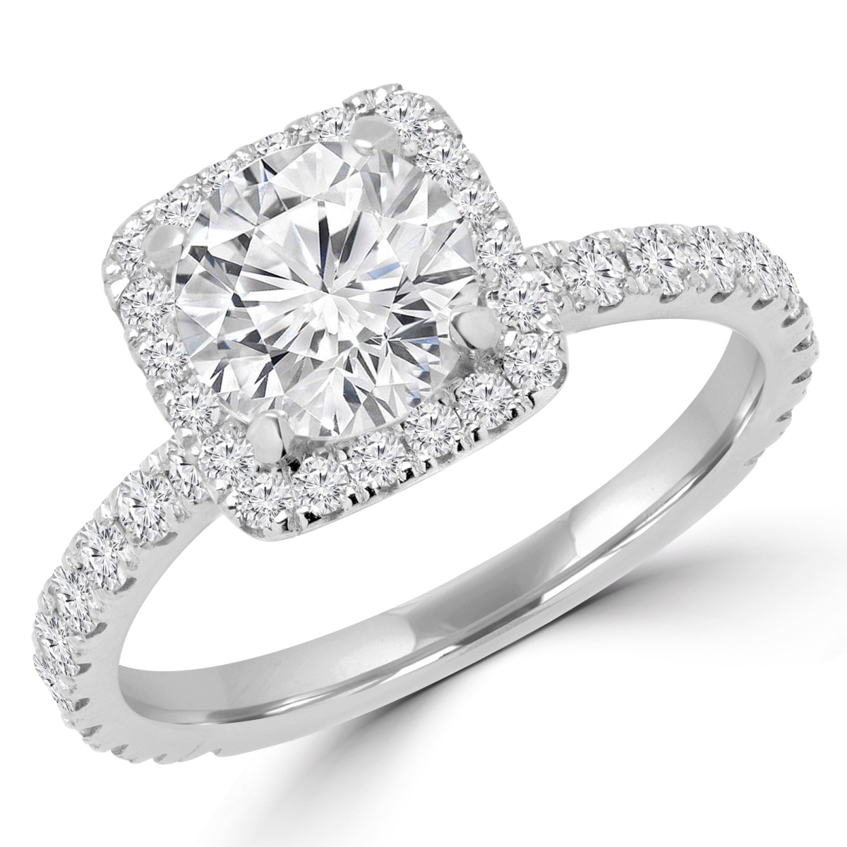 MD180440-4 1.3 CTW Round Diamond Halo Engagement Ring in 14K White Gold - Size 4