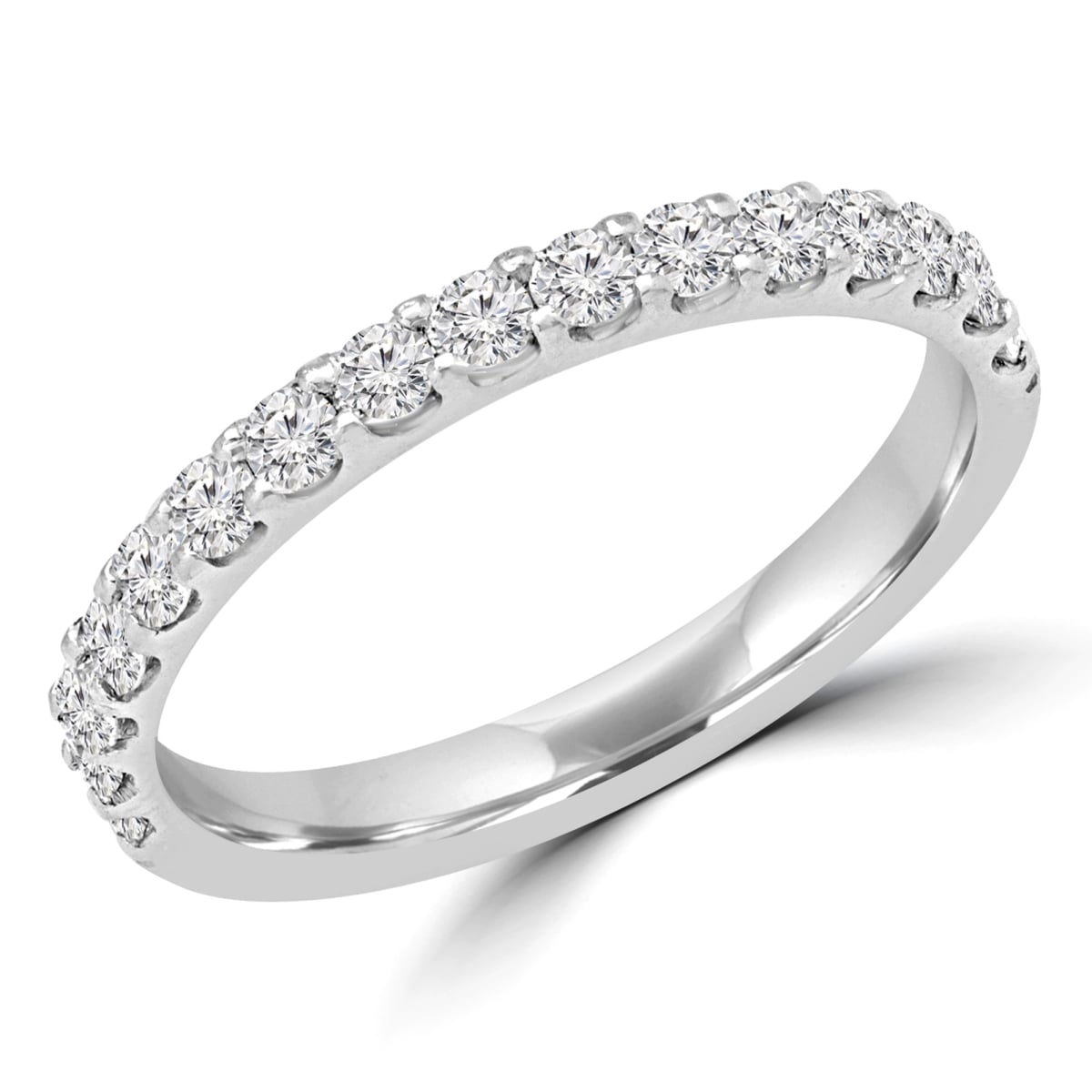 MD180498-3.25 0.6 CTW Round Diamond Semi-Eternity Wedding Band Ring in 14K White Gold - Size 3.25