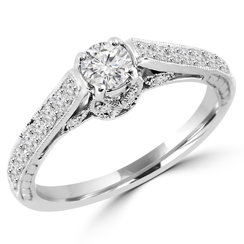 Picture of Majesty Diamonds MD180043-P 0.6 CTW Round Diamond Solitaire with Accents Engagement Ring in 14K White Gold