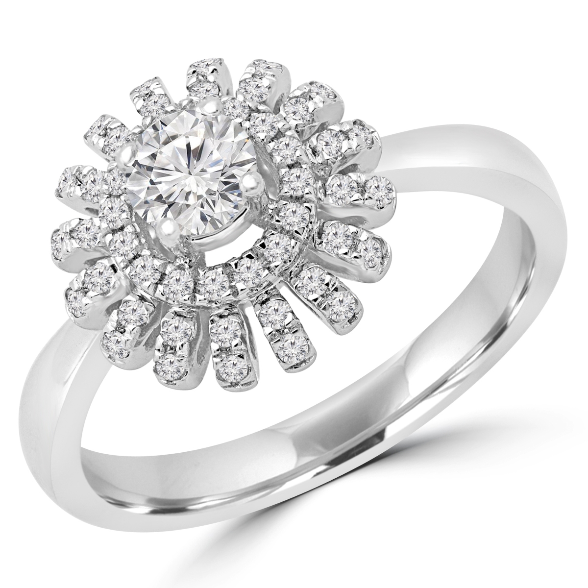 0.5 CTW Round Diamond Vintage Floral Motif Halo Engagement Ring in 14K White Gold - Size 9